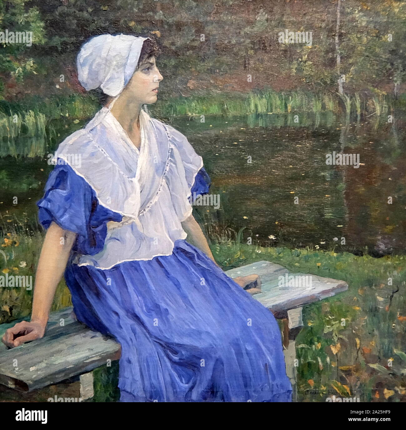 Pittura intitolata 'Una ragazza dal Pond' un ritratto di N. M. Nesterova di Mikhail Nesterov. Mikhail Vasilyevich Nesterov (1862-1942) un russo e il pittore sovietico. Foto Stock