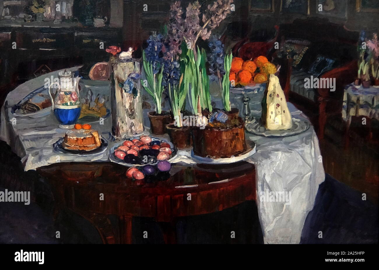 Pittura intitolato 'Easter Still-Life" da Stanislav Zhukovsky. Stanislav Yulianovich Zhukovsky (1873-1944) un pittore Polish-Russian. Foto Stock