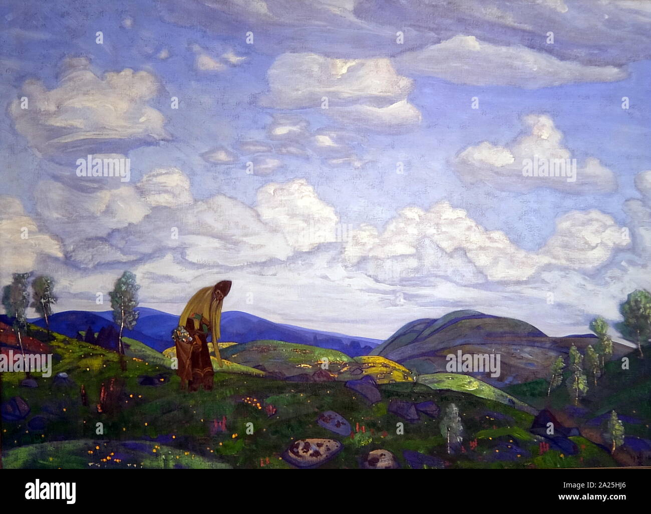 Pittura intitolata 'Panteleimona il guaritore' da Nicholas Roerich. Nikolai Konstantinovich Rerikh (1874-1947) un pittore russo, scrittore, archeologo, teologo, filosofo, e figura pubblica. Foto Stock