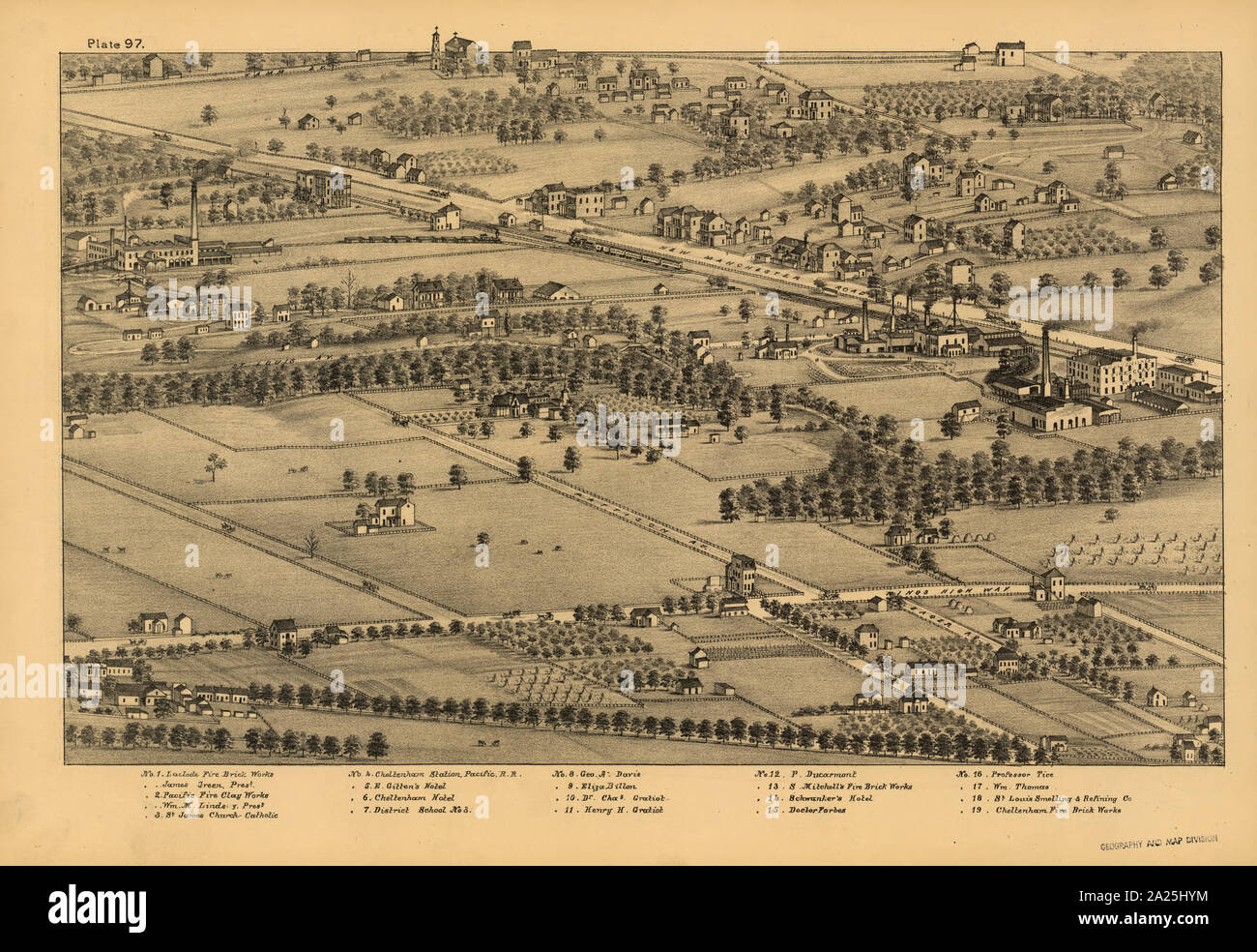 Illustrazione della St. Louis, Missouri. Area contenente il Cheltenham opere in terra refrattaria, più tardi conosciuto come il Evens & Howard fuoco Mattone Co.; Foto Stock
