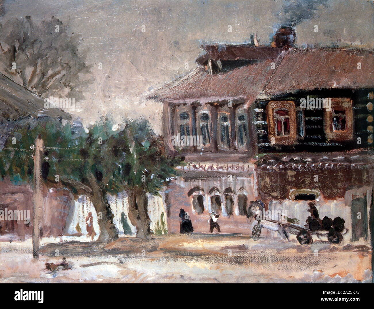 Case in Zagorsk, 1945, dalla Yuri Vasnetsov (1900-1973), pittore sovietico e artista grafico. Il suo lavoro era strettamente legata con le tradizioni popolari russe arte Foto Stock