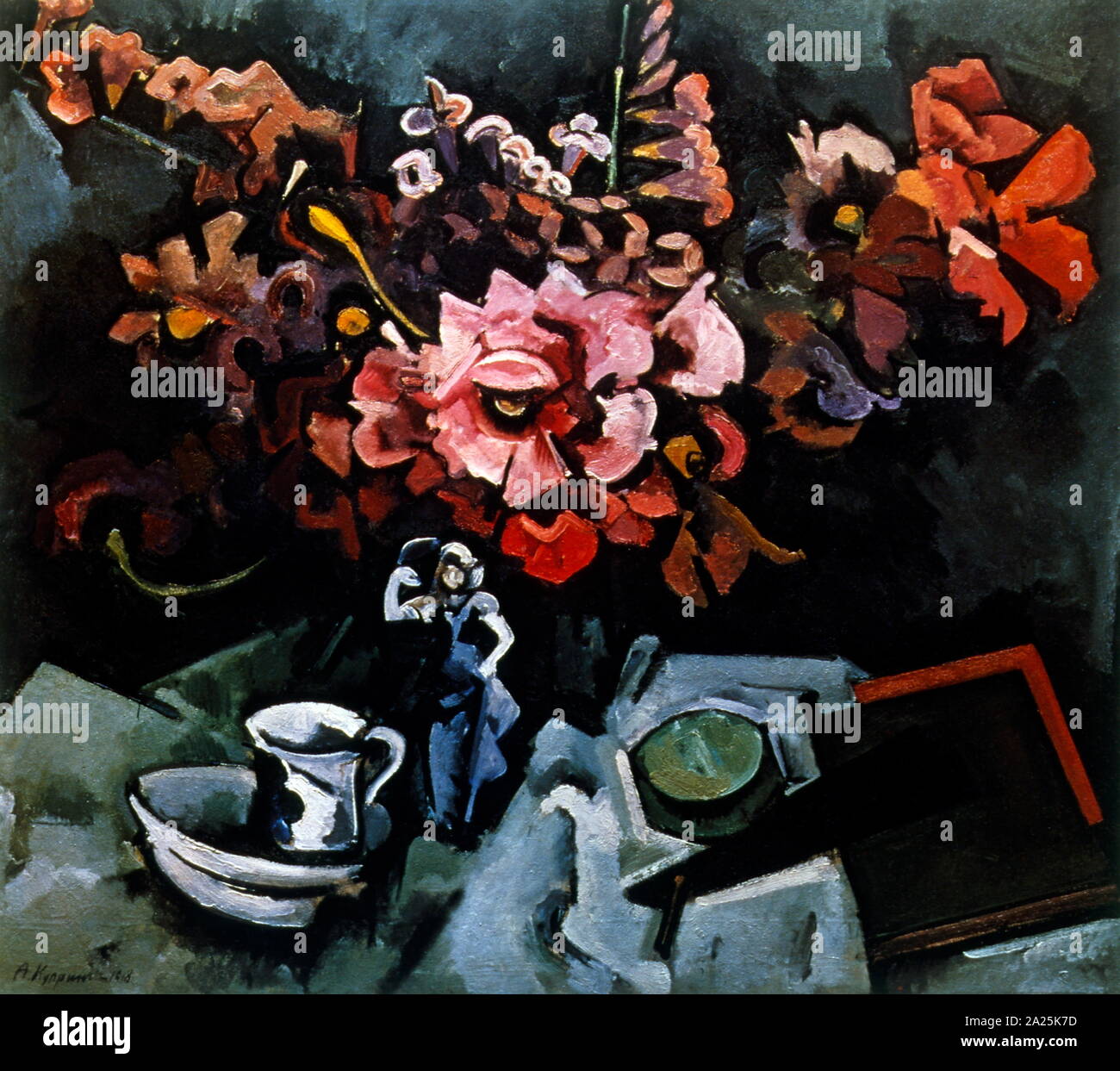 Natura morta con rose, 1918 da Alexander Vasilyevich Kuprin (1880 - 1960); pittore russo, un organo di presa del gruppo di diamanti. Le sue opere più famose sono vari paesaggi e still life. Foto Stock