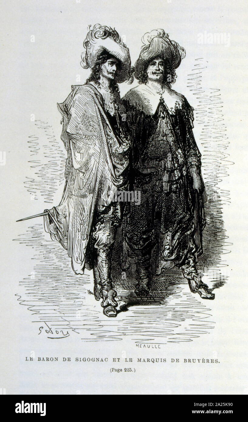 Illustrazione di Gustave Dore per 'Le Capitaine Fracasse' da Pierre Théophile Gautier (1811 - 1872)francese, scrittore, poeta, pittore, critico d'arte. Gautier è stato un difensore del romanticismo, Gautier il lavoro è difficile da classificare e rimane un punto di riferimento per molte successive tradizioni letterarie come Parnassianism, simbologia, decadenza e modernismo. Capitano Fracasse (Le Capitaine Fracasse) è un 1863 romanzo di lo scrittore francese Théophile Gautier. Si tratta di un romanzo di avventura impostato nel XVII secolo. Foto Stock