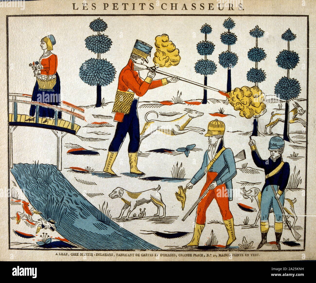 Xilografia illustrazione raffigurante inizio del XIX secolo la caccia francese Foto Stock