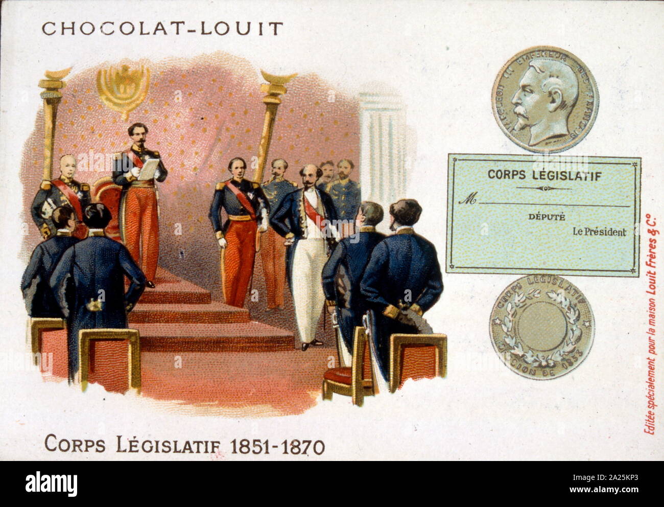 Illustrazione francese raffigurante Napoleone III imperatore di Francia affrontare l assemblea legislativa nel 1860 circa Foto Stock