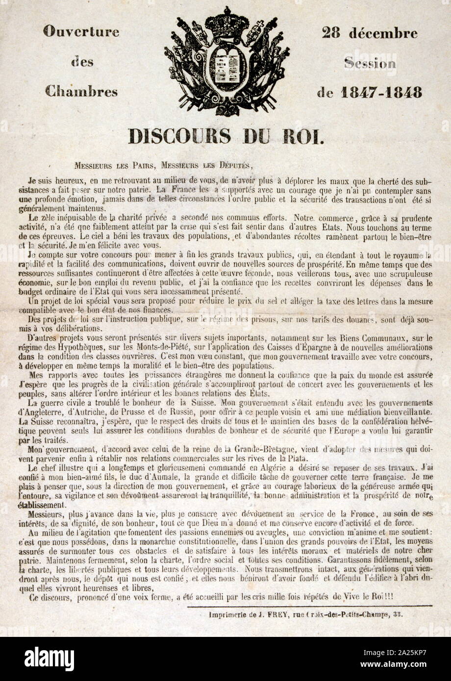 Discorso dal trono, 28 dicembre 1847, da Louis-Philippe; Foto Stock