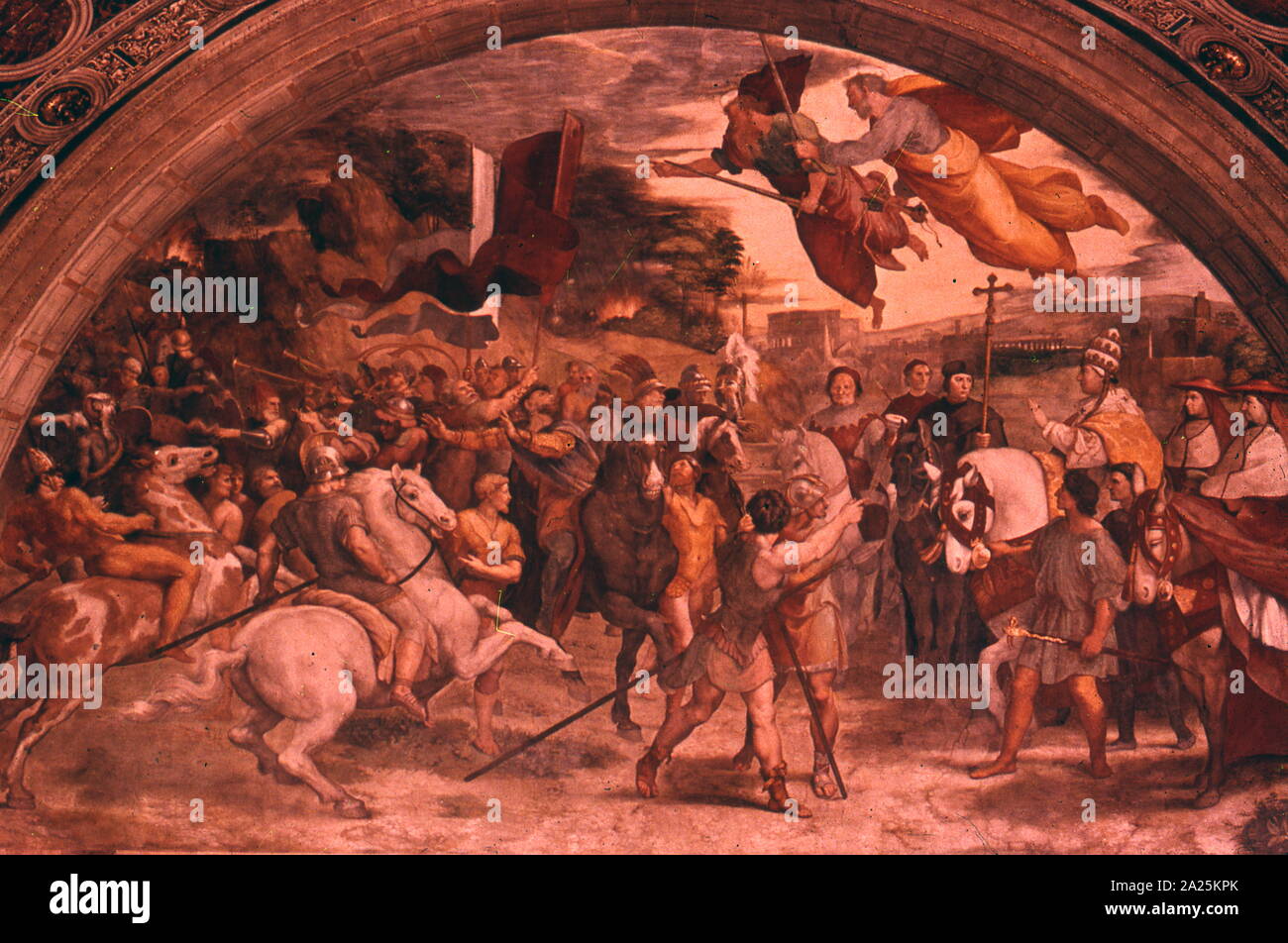 L Incontro di Leone Magno con Attila, 1514. Da Raffaello e Giulio Romano. Foto Stock