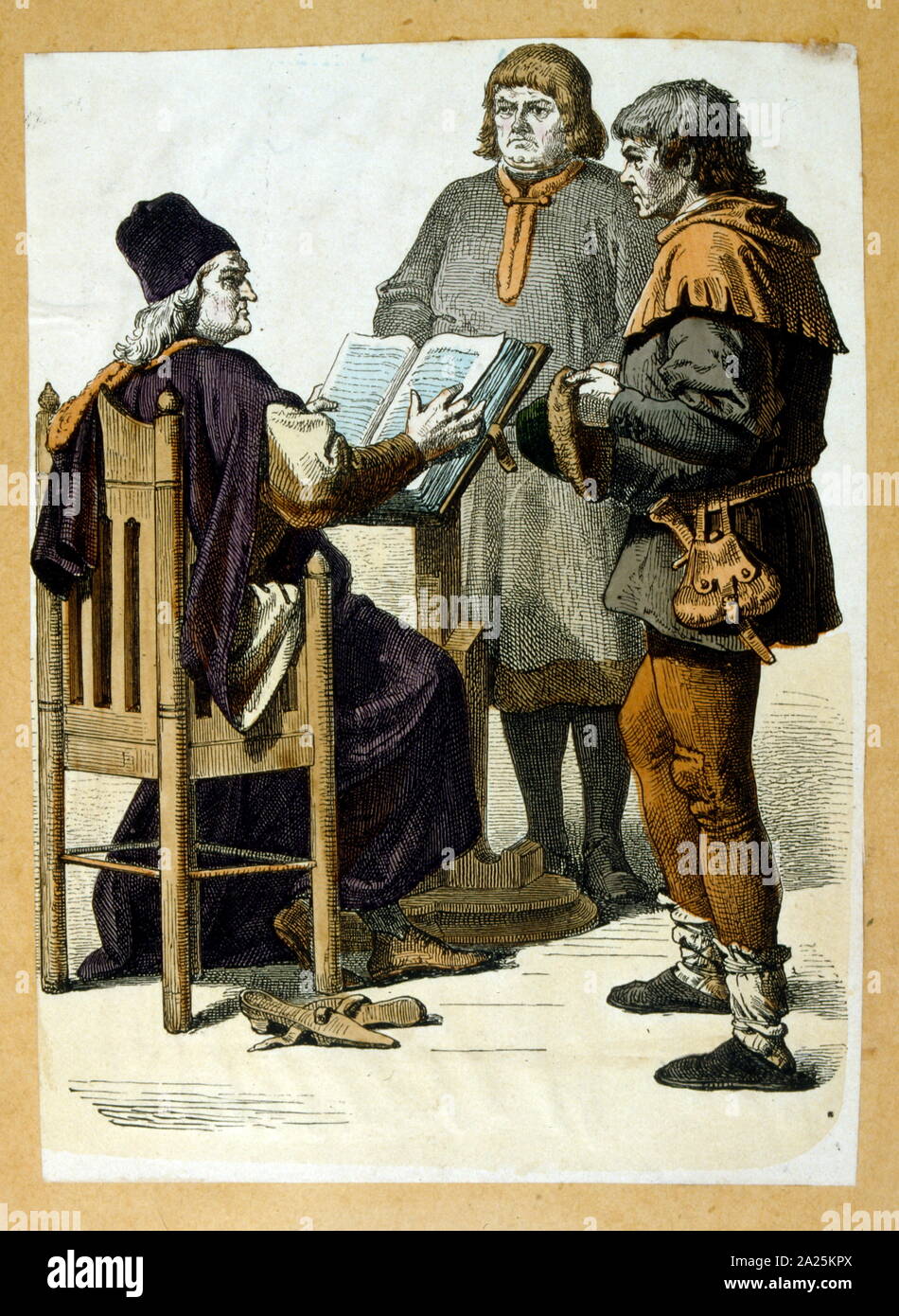 Illustrazione della medievale Francese Giudice Tribunale di contenimento Foto Stock