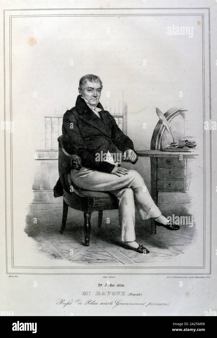 Illustrazione raffigurante il capo della polizia francese durante il francese "luglio Rivoluzione' del 1830 Foto Stock