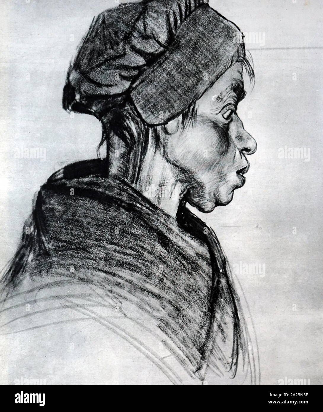 Schizzo di carbone intitolato "testa di una contadina' di Vincent van Gogh. Wilhelm Vincent van Gogh (1853-1890) un olandese post-pittore impressionista. Foto Stock