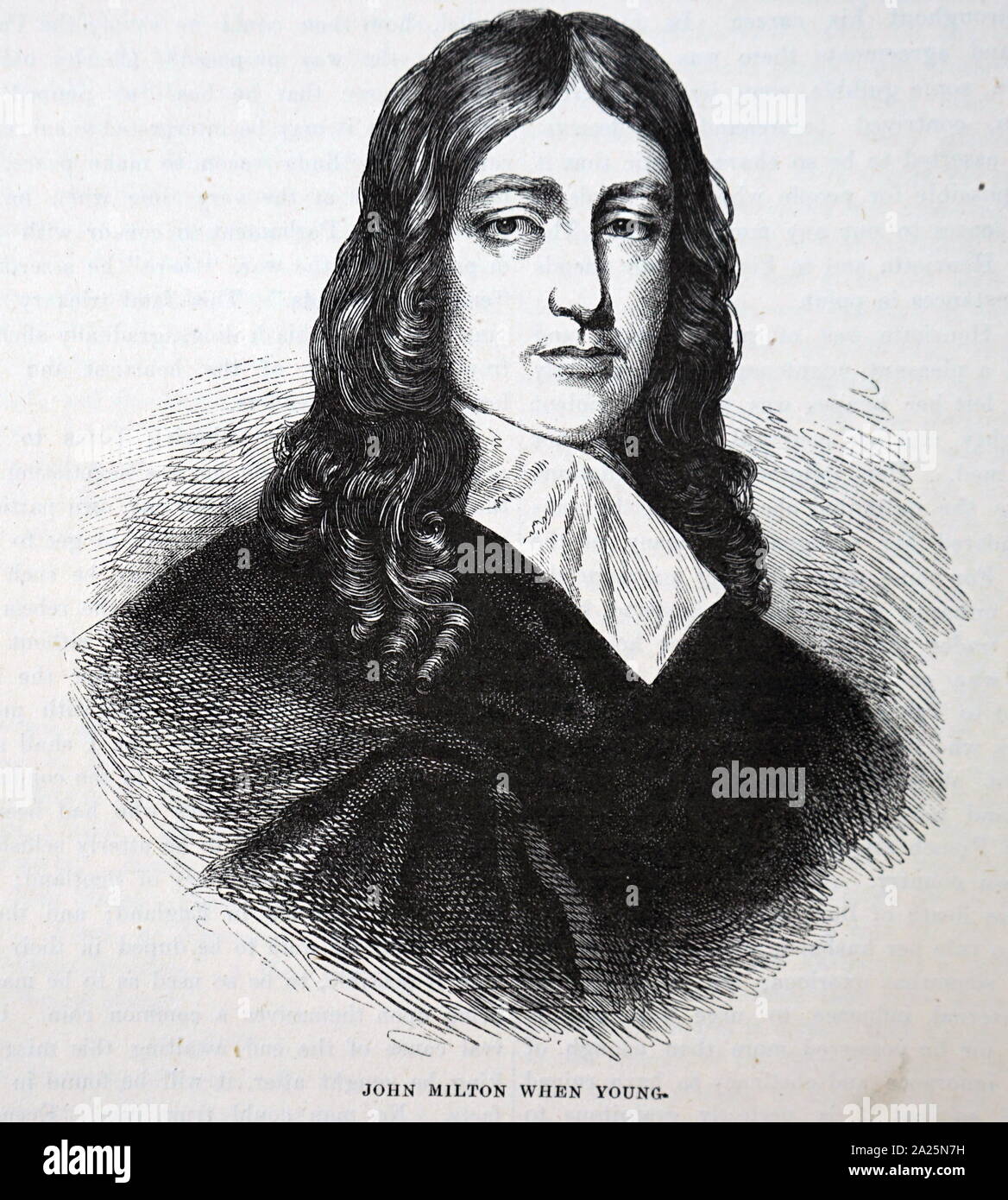 Ritratto di un giovane John Milton (1608-1674) un poeta inglese, polemista, uomo di lettere e un funzionario civile per il Commonwealth dell' Inghilterra sotto Oliver Cromwell. Foto Stock