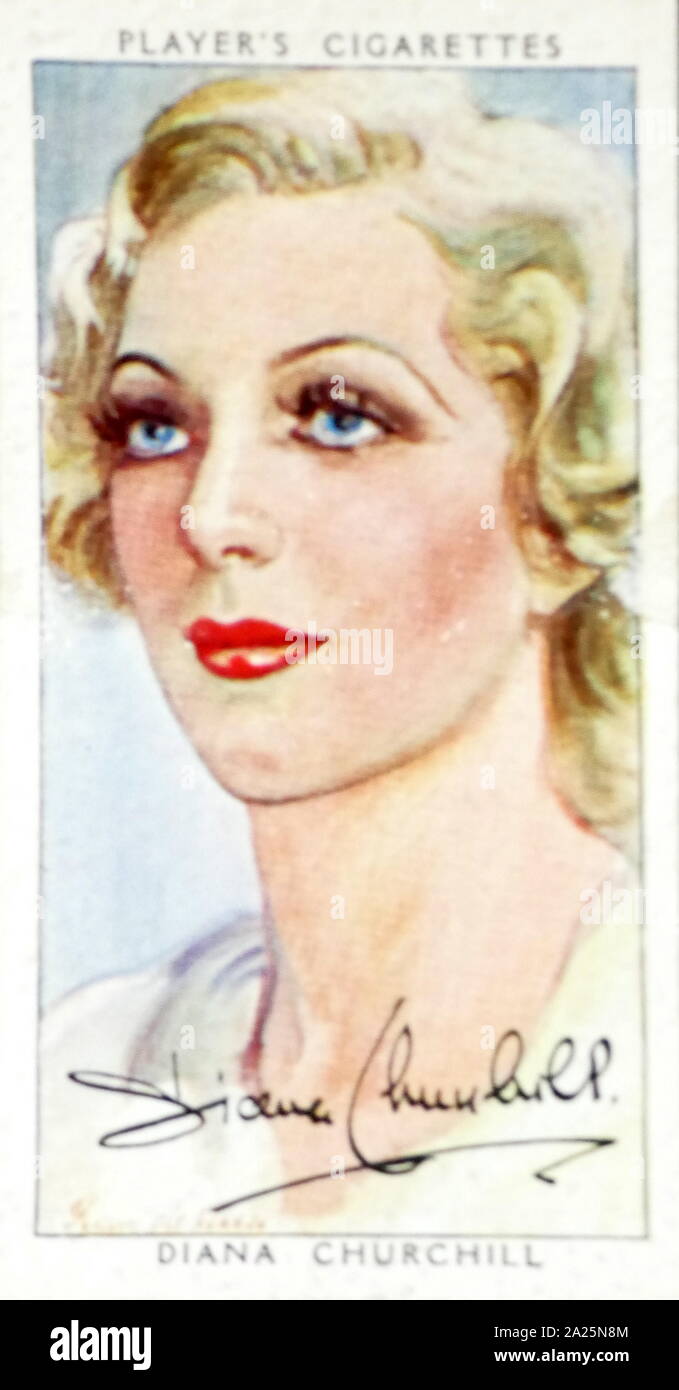 Giocatore di sigarette card raffigurante Diana Churchill. Diana Giuseppina Churchill (1913-1994) un inglese un'attrice. Foto Stock
