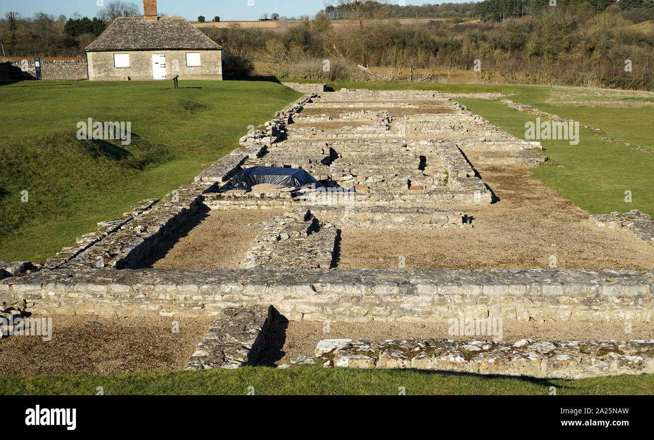 Rovine del North Leigh Villa Romana, un cortile romano di villa in Evenlode Valley, nel North Leigh parrocchia civile in Oxfordshire. Foto Stock