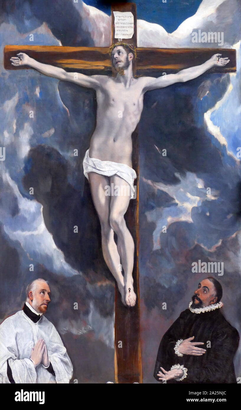 Pittura intitolato "Cristo sulla croce' di El Greco. Domenikos Theotokopoulos (1541-1614) un pittore greco, scultore e architetto del rinascimento spagnolo Foto Stock