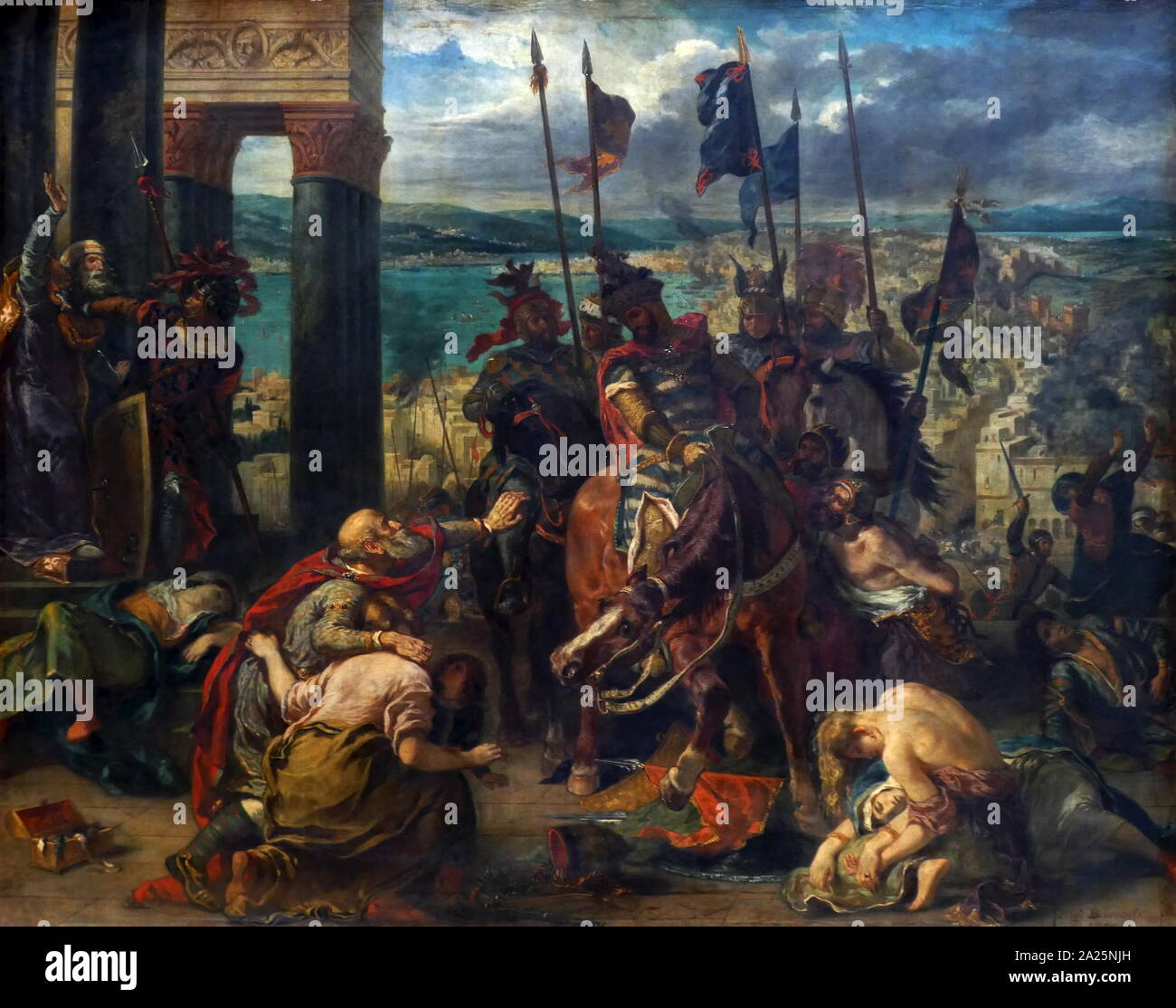 Pittura intitolata 'l'entrata dei crociati in Costantinopoli" di Eugene Delacroix ferdinand victor Eugene Delacroix (1798 - 1863) un francese di artista romantico. Foto Stock