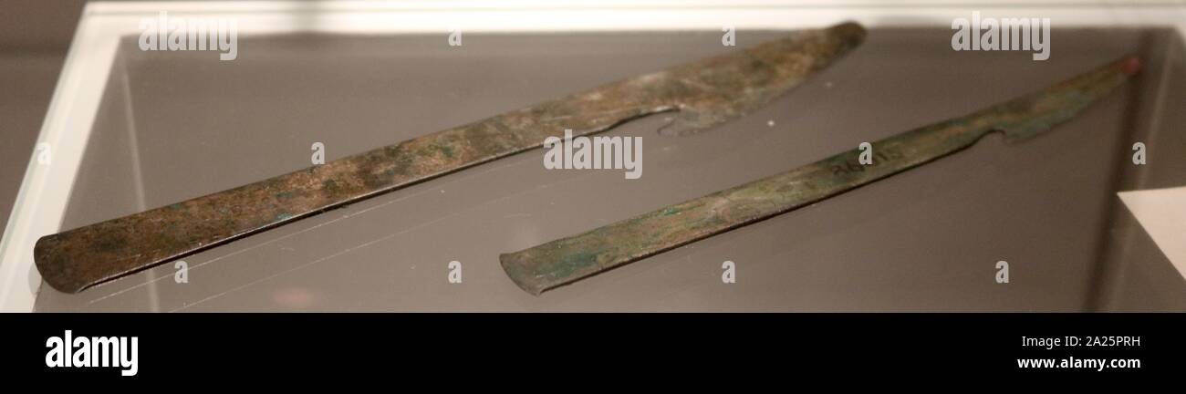 Antica egiziana, mummificazione gli strumenti utilizzati per tagliare i visceri dall'addome. Foto Stock