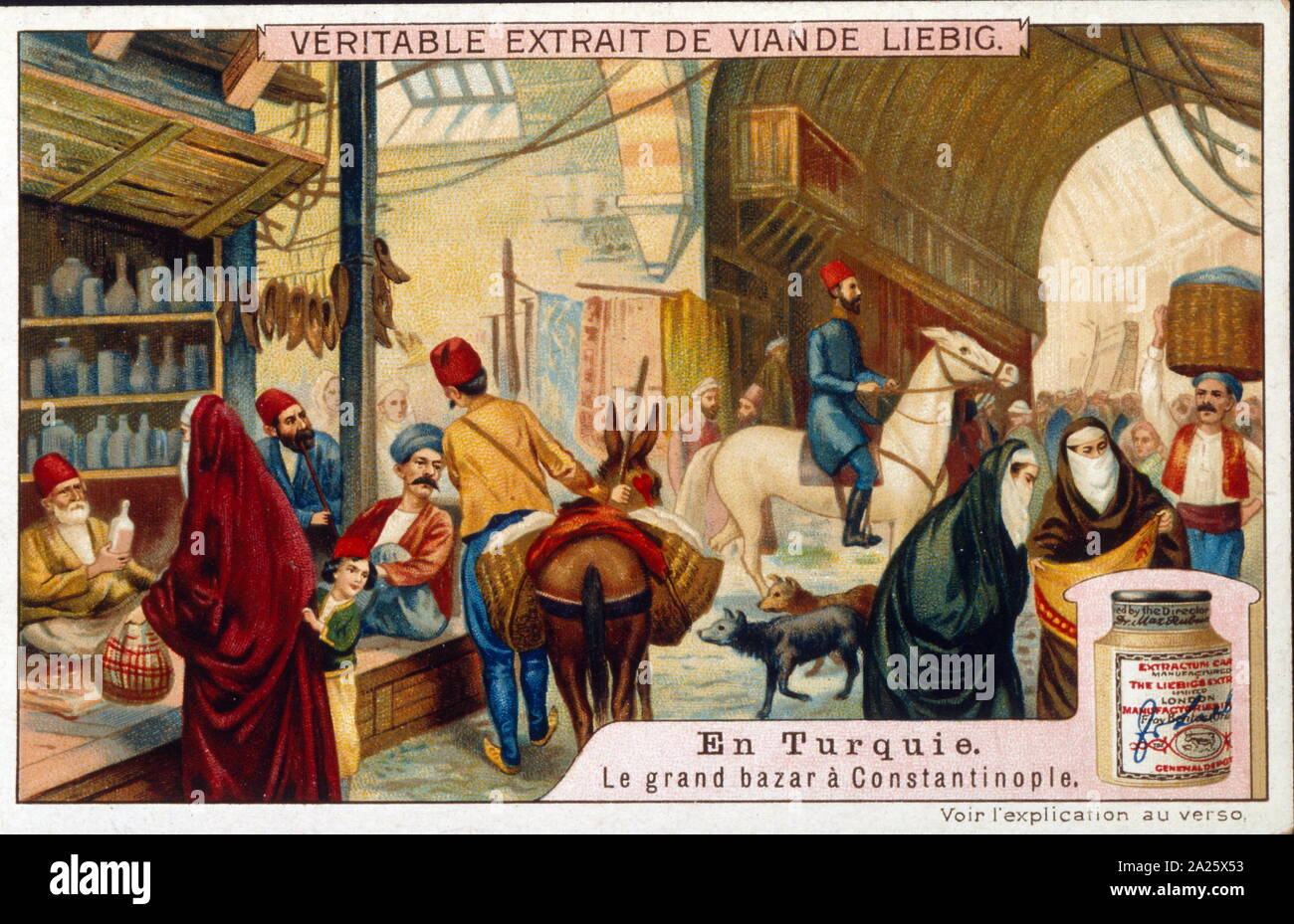 Scheda Leibig che mostra una scena del Grand Bazaar di Istanbul 1900 Foto Stock