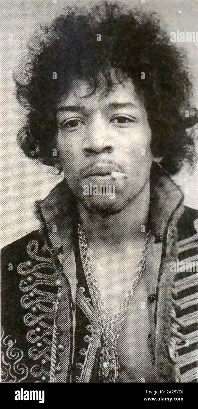 Fotografia di Jimi Hendrix (1942-1970) un rock americano chitarrista, cantante e cantautore. Foto Stock