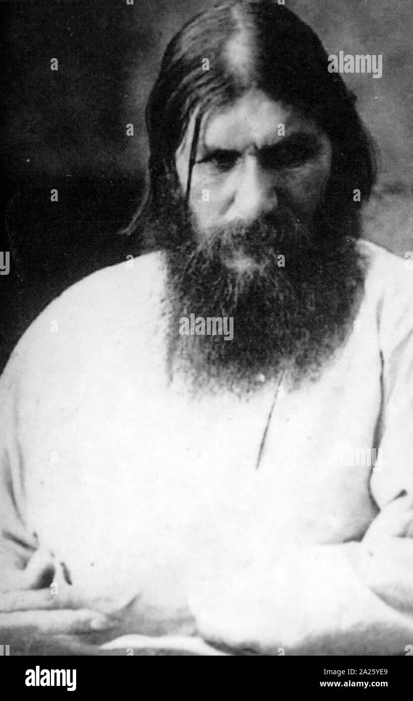 Fotografia di Grigori Rasputin. Grigori Yefimovich Rasputin (1869-1916) un russo mistica e auto-proclamato santo-uomo, che ha avuto grande influenza nel tardo Impero russo. Foto Stock