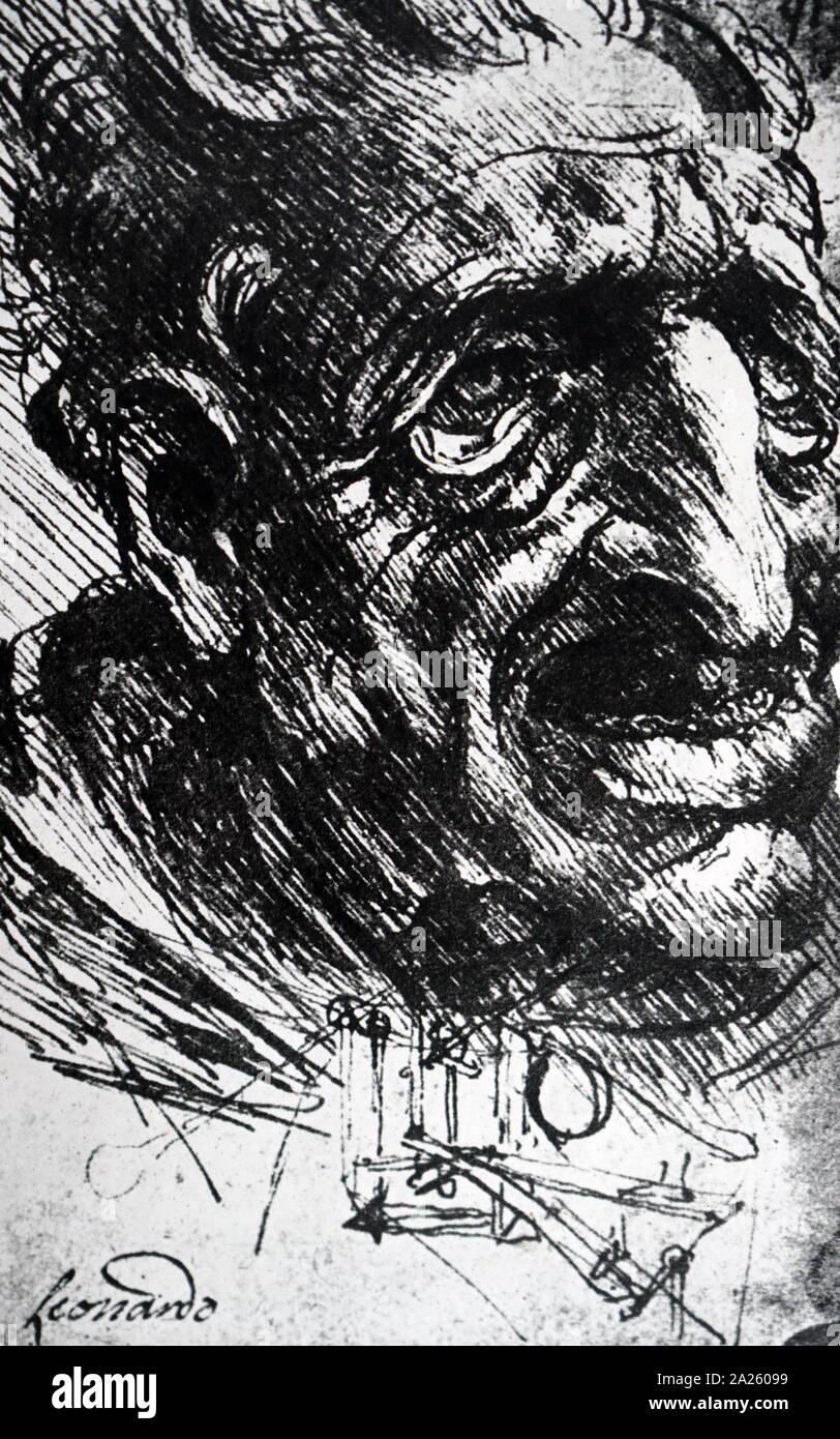 La caricatura di un uomo vecchio, 1491 - 1500; penna e inchiostro circa 1510 da Leonardo da Vinci (1452-1519), artista italiano e polymath. datato 1478, penna e inchiostro. Firenze, Uffizi. Foto Stock