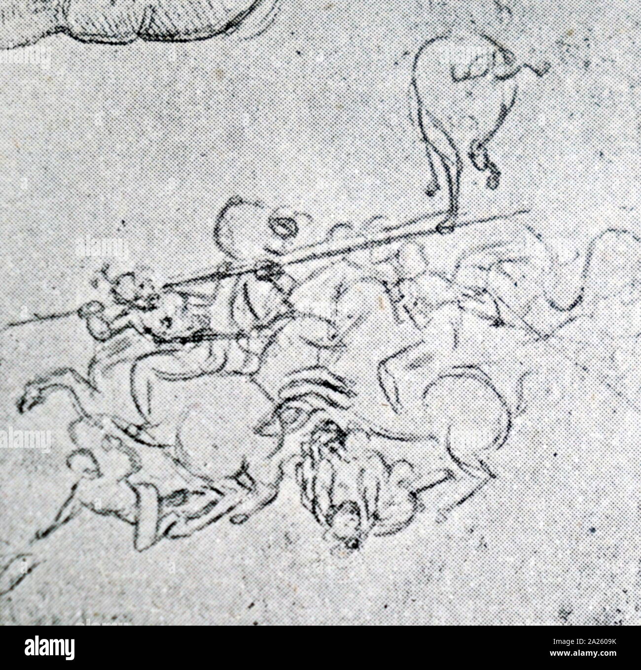 Bozzetto per la Battaglia di Anghiari; cartoon; gesso su carta, 1506, da Raffaello Foto Stock