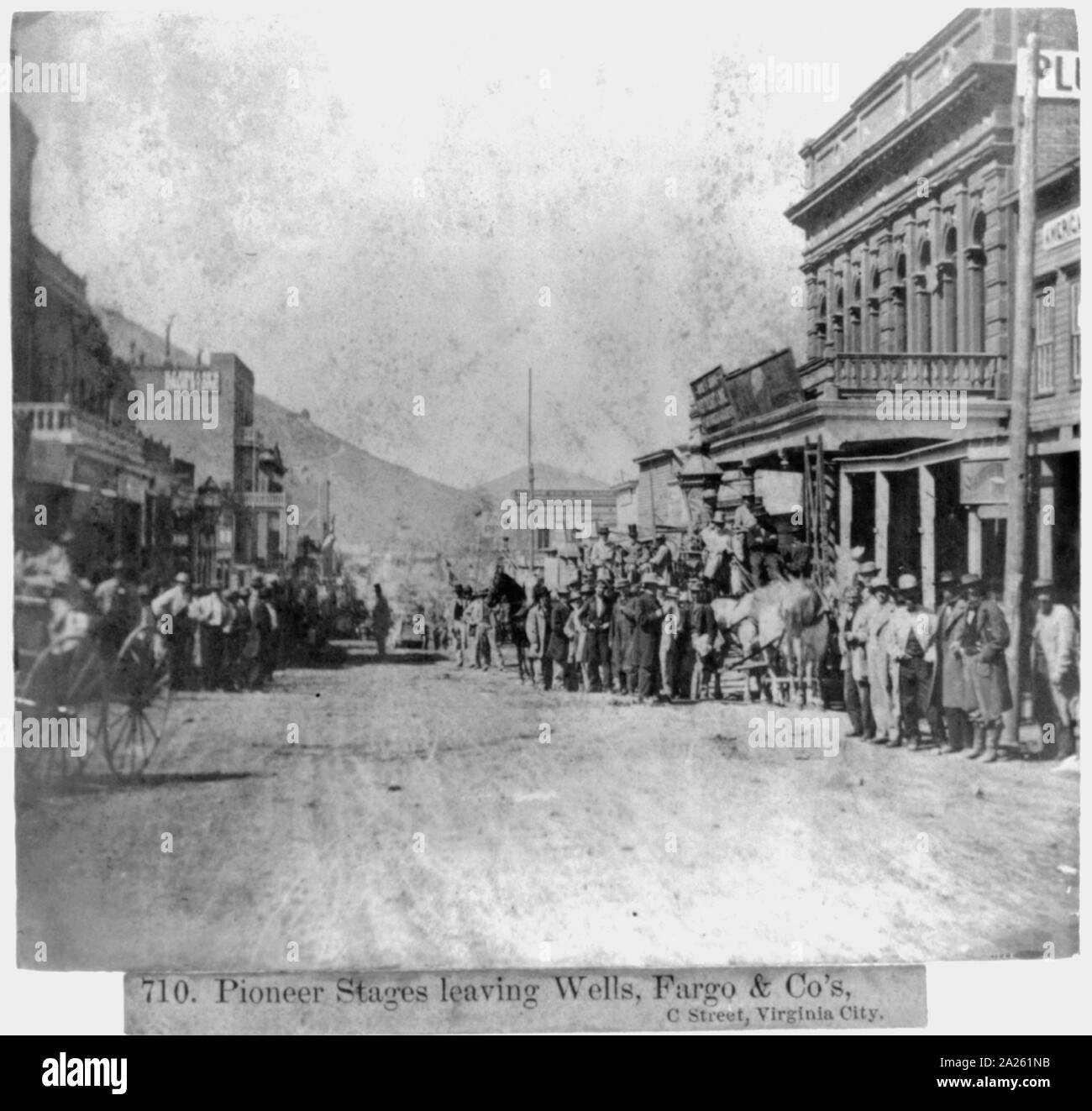 Stadio di Pioneer lasciando, Wells Fargo & Co.. C Street, Virginia City Foto Stock