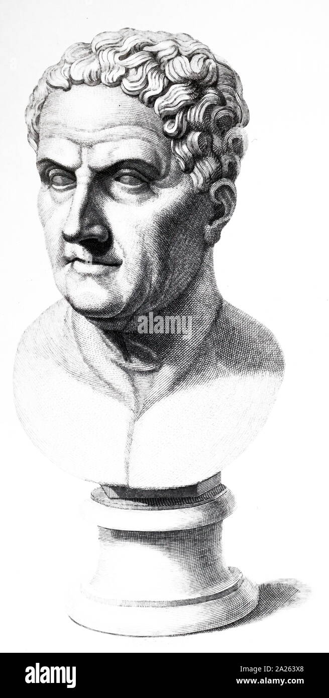 Aelius Galenus o Claudius Galenus (129 AD - c. 200/C. 216), Galeno; Greco, medico chirurgo e filosofo nell'impero romano. Disegno 1840 Foto Stock