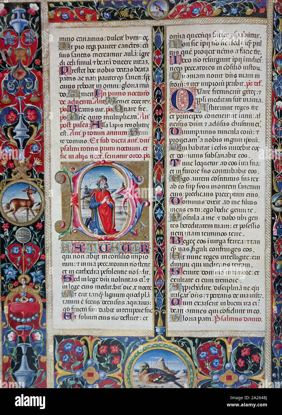 Pagina illuminato da un breviario romano di Ercole d'Este, uno dei più bei manoscritti Rinascimentali. Foto Stock
