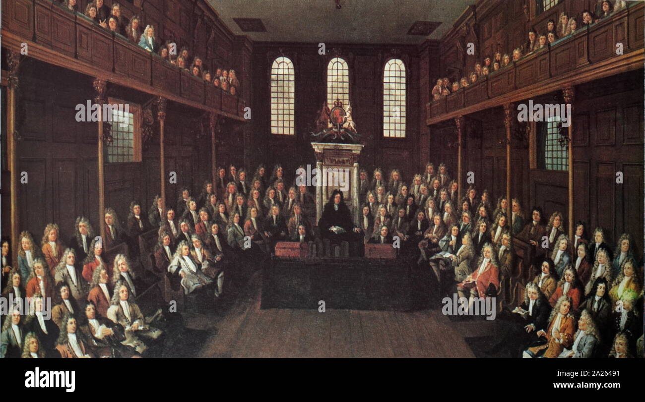 Dipinto raffigurante un dibattito nella casa del XVIII secolo di Commons. Foto Stock