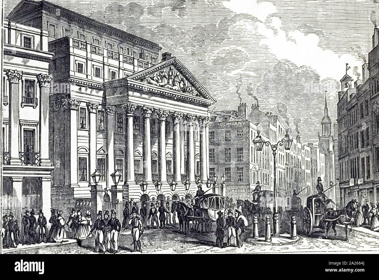 Una incisione raffigurante la parte esterna del Mansion House di Londra, la residenza ufficiale del sindaco di Londra. Datata del XIX secolo Foto Stock