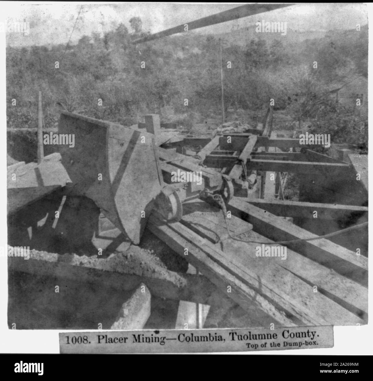 Placer Mining--Columbia, Tuolumne County - parte superiore del dump-box Foto Stock