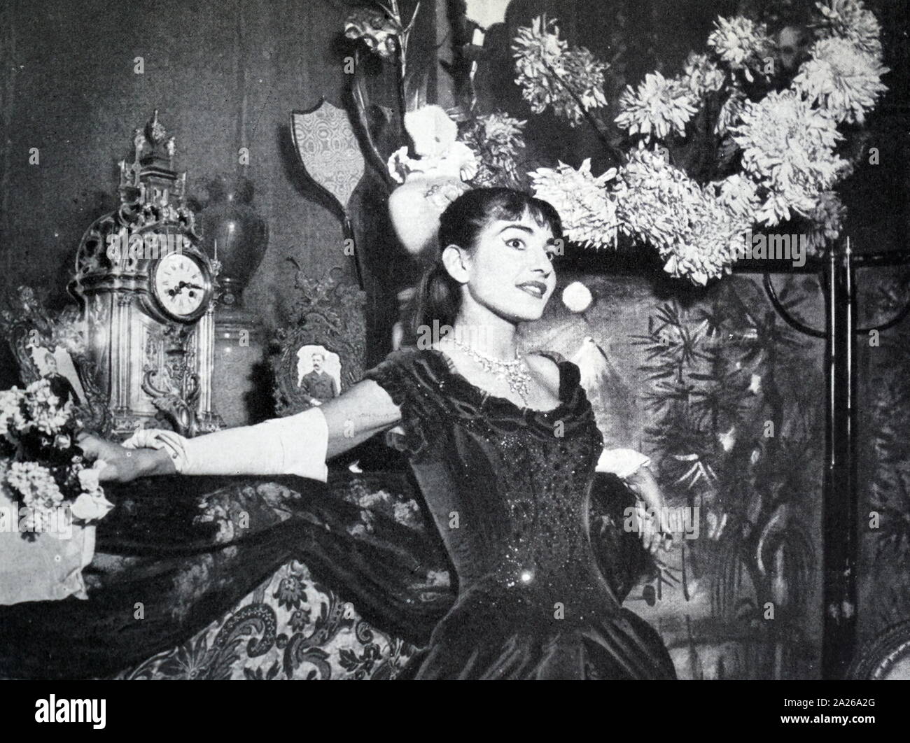 Maria Callas come Violetta (La Traviatta), al Teatro alla Scala di Milano Italia. 1956. Maria Callas, (1923 - 1977), era un americano nato soprano greca. Lei è stato uno dei più celebri e influenti cantanti lirici del xx secolo Foto Stock