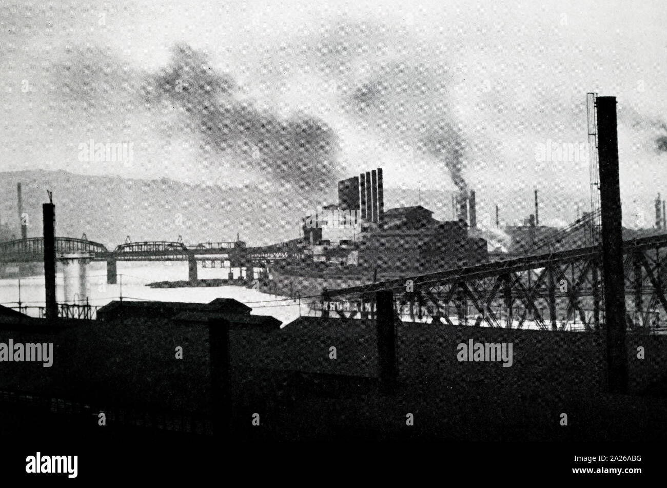 Ferro e acciaio lavora a Pittsburgh, Pennsylvania, sulle rive del fiume Monongahela, circa 1910-20 Foto Stock