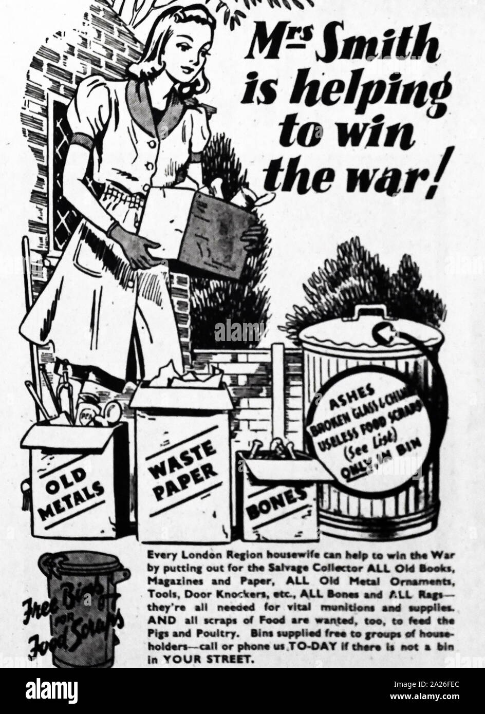 British Propaganda Poster circa l importanza delle donne a casa e di evitare la produzione di rifiuti, durante la Seconda Guerra Mondiale. 1942 Foto Stock