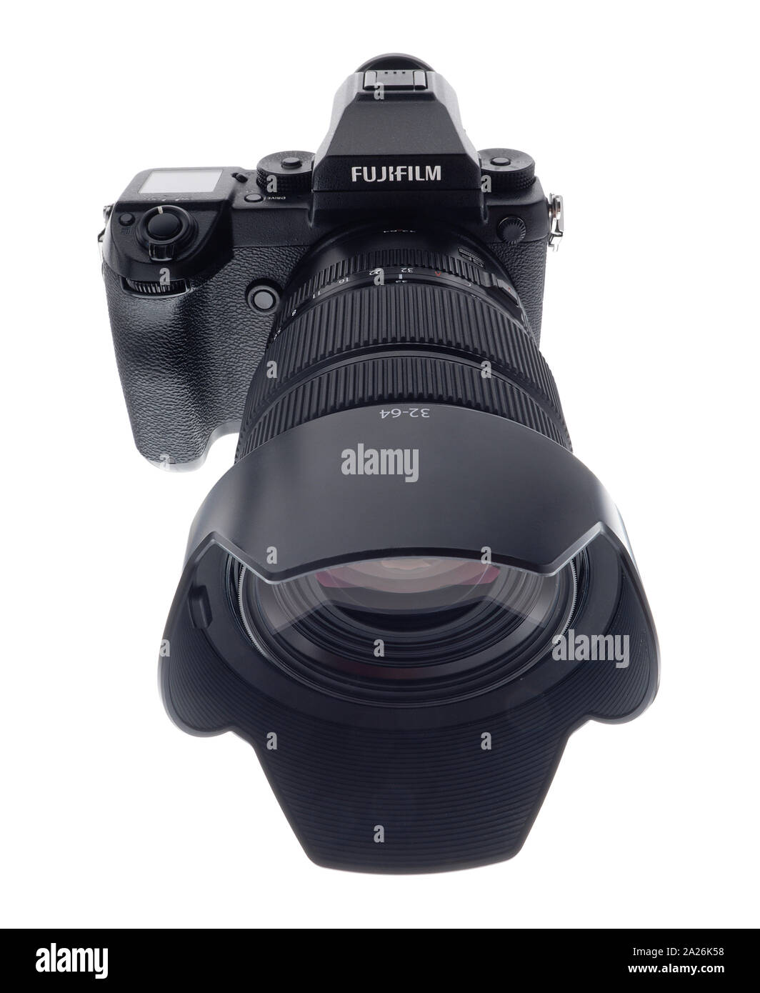Un FujiFilm medio formato fotocamera digitale con sistema di lente. Foto Stock