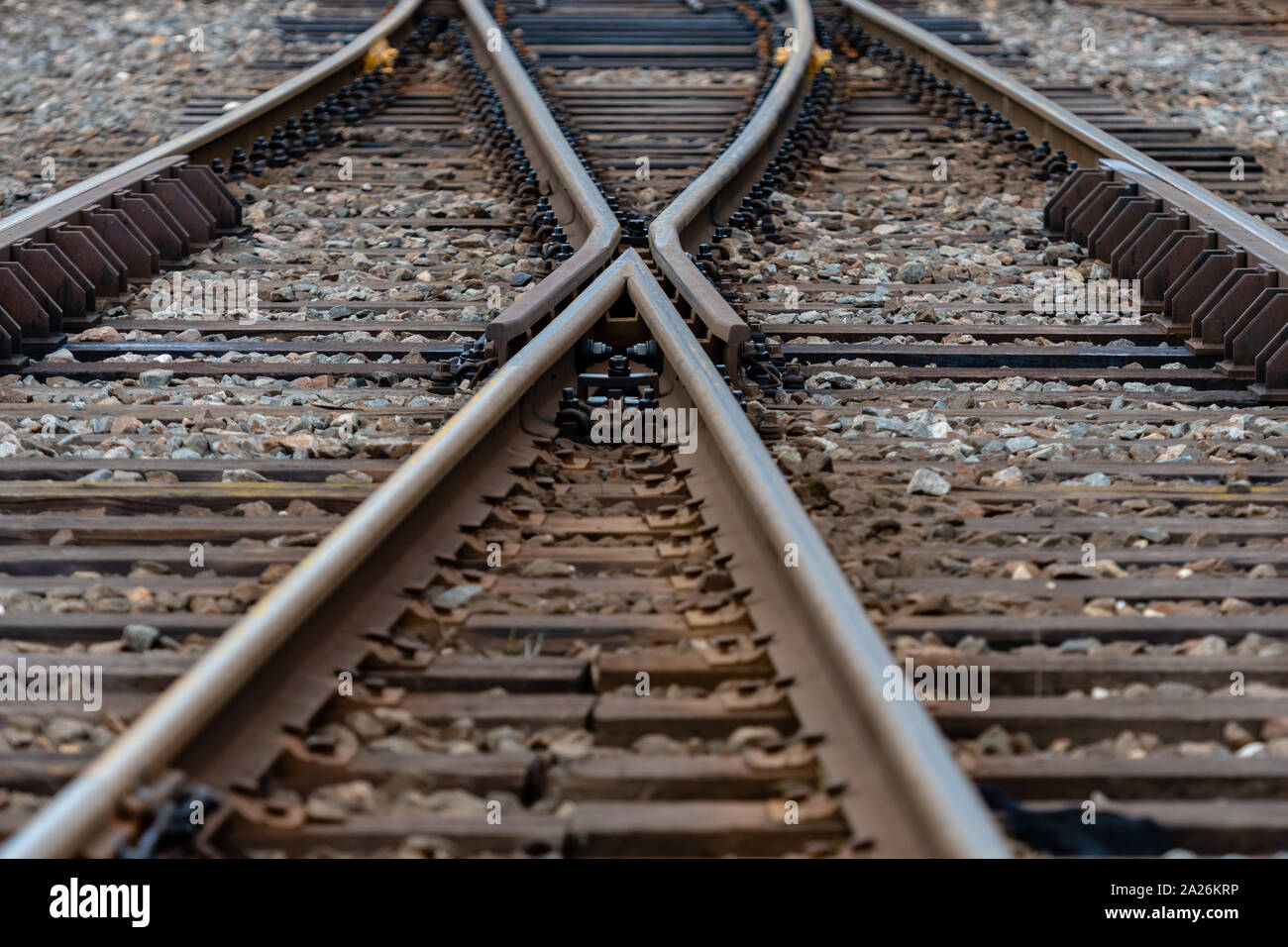 Più il binario ferroviario switches , foto simbolico per la decisione, la separazione e la qualità di leadership. - Immagine Foto Stock