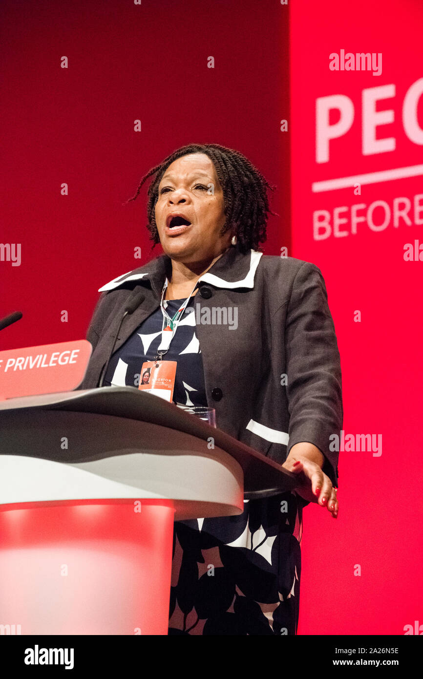 Il Professor Cecile Wright parlando sul palco principale al Partito laburista 2019 Conferenza annuale, Brighton, Regno Unito Foto Stock