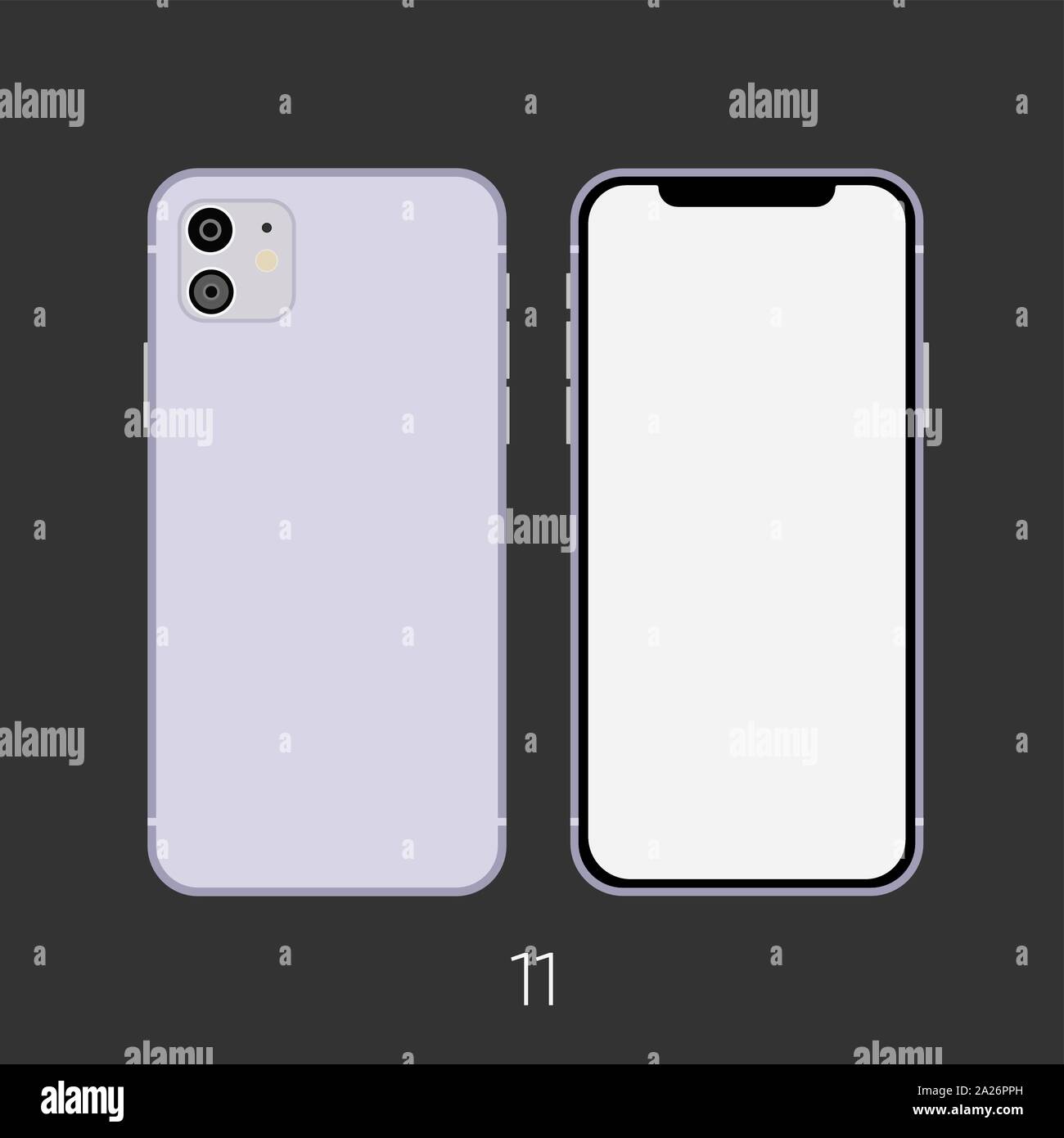 Nuovo smartphone 2019 modello rosa 11 isolati su nero. Illustrazione Vettoriale