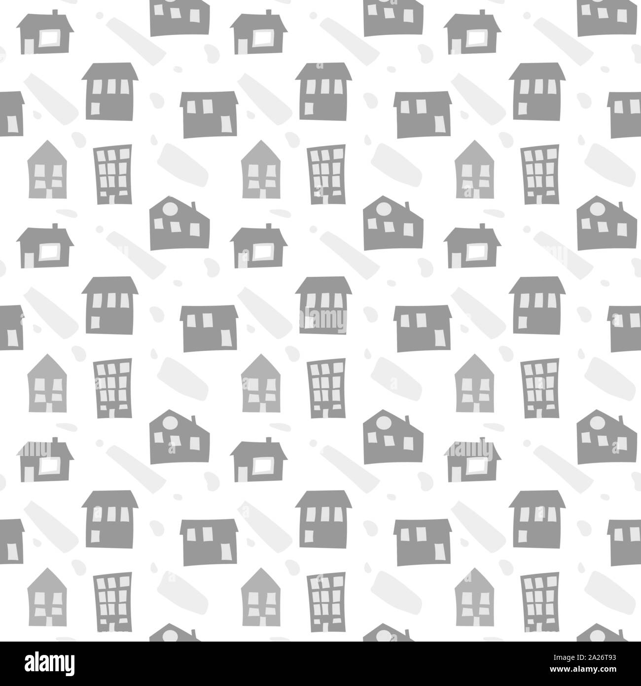 Scandinavian seamless pattern con disegnati a mano doodle case. Carino il vettore bambini doodle. Sfondo per ragazzi camera, holiday tessile, web design Illustrazione Vettoriale