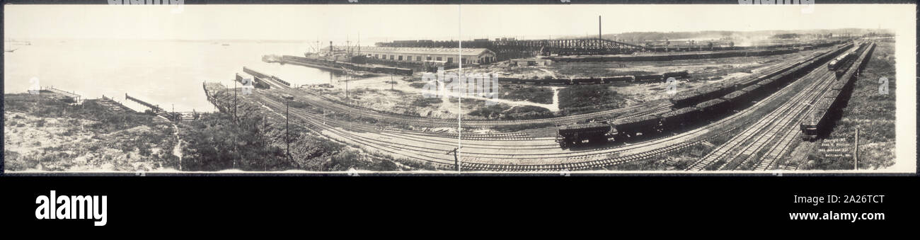 Porto Covington cantieri, Western Maryland Rail Road; vista del porto Covington, sul ramo intermedio del Fiume Patapsco, Baltimore, Maryland. Il terminale è stato costruito tramite il Western Maryland ferroviarie e aperto nel 1904.; Foto Stock