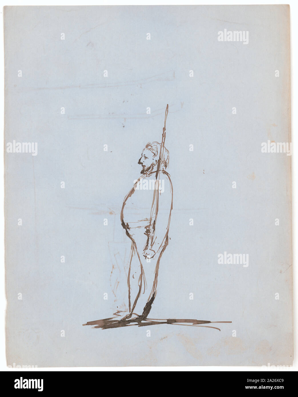Portly man, full-length, profilo sinistro, tenendo in mano un fucile, stando in piedi presso l'attenzione; sul verso, ritratto a figura intera di un soldato, indossano uniformi, in piedi, rivolto verso sinistra, e due schizzi di studio dei fucili a canna rigata Foto Stock