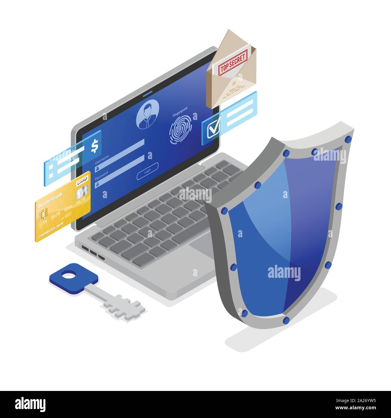 Computer Internet e sicurezza dei dati personali Illustrazione Vettoriale