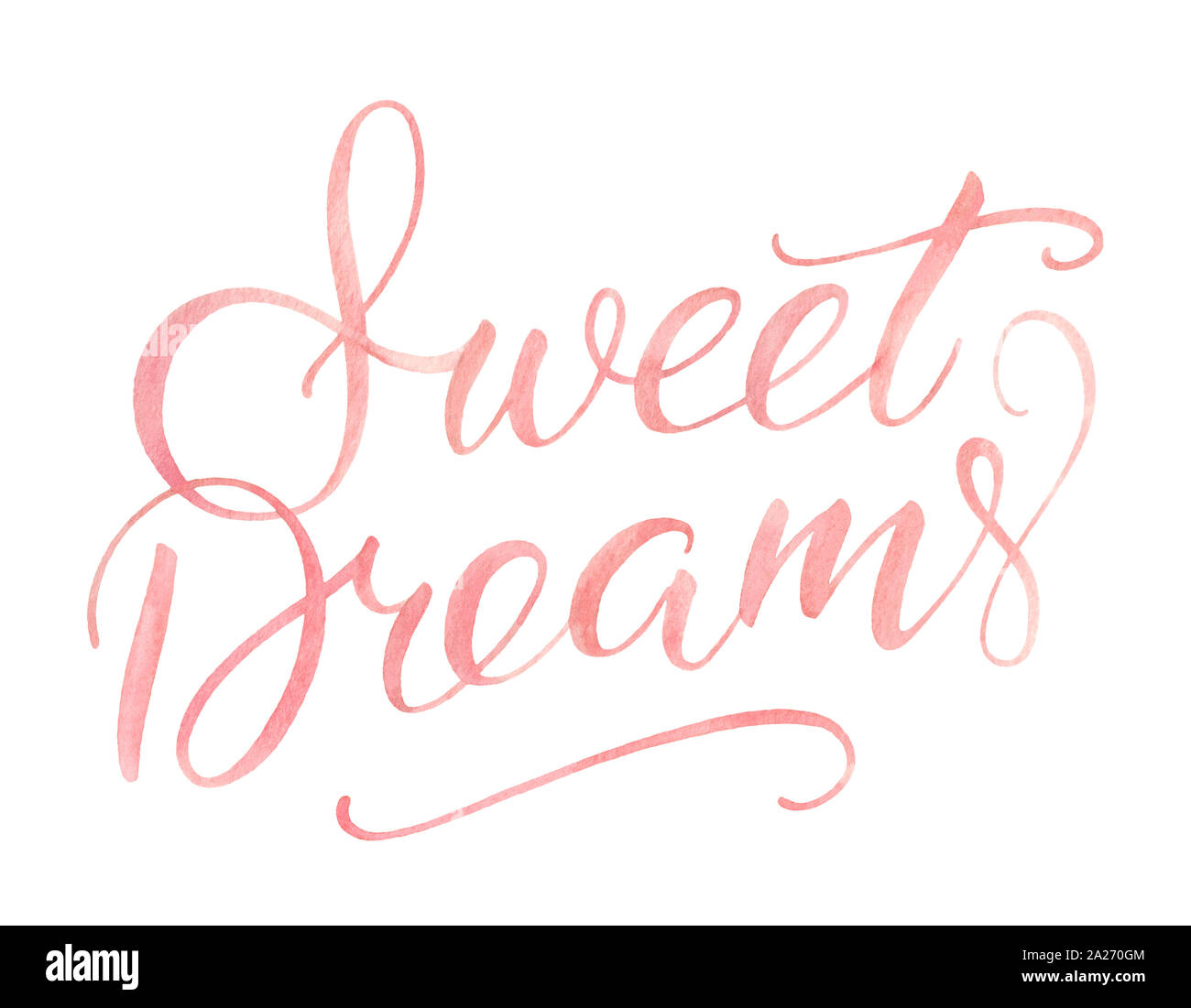 Lettering. Sweet Dreams. Colore rosa chiaro. Elementi di acquerelli. Sfondo bianco. Foto Stock