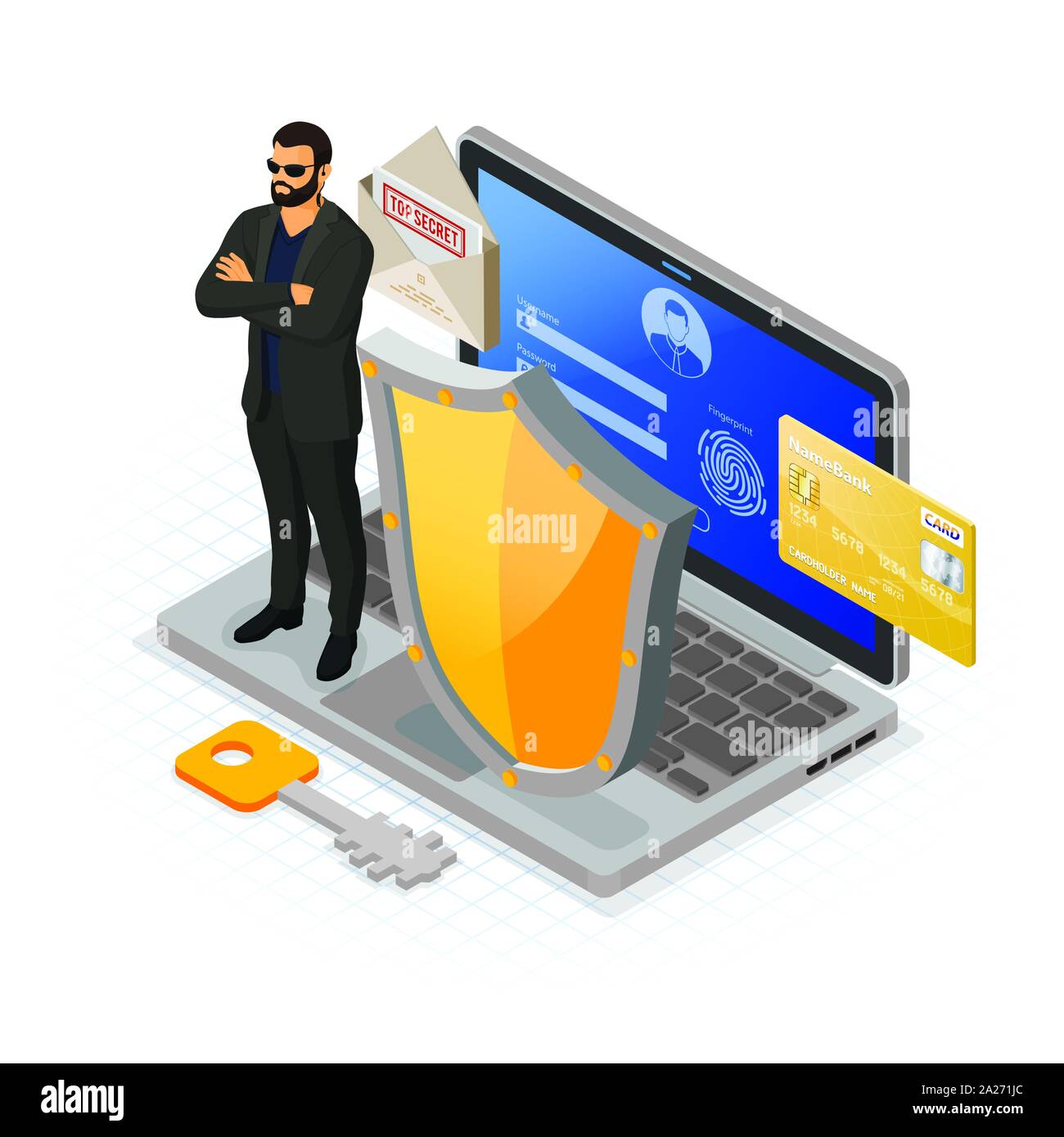 Computer Internet e sicurezza dei dati personali Illustrazione Vettoriale