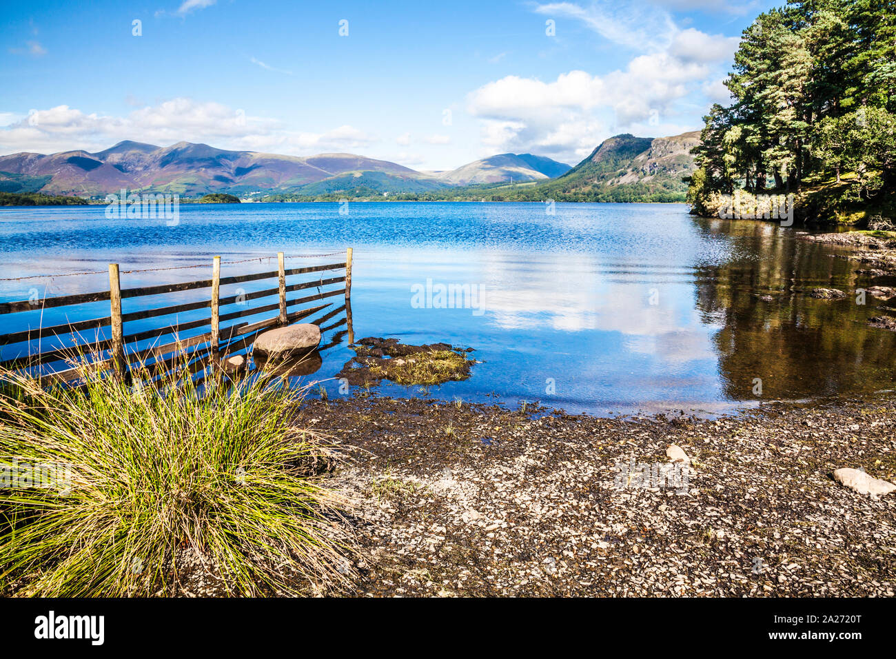 La testa di Derwent Water vicino a Grange nel distretto del lago, Cumbria, England, Regno Unito Foto Stock