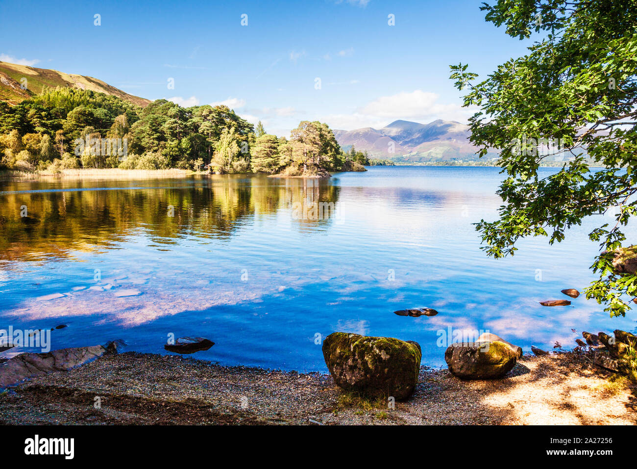 La testa di Derwent Water vicino a Grange nel distretto del lago, Cumbria, England, Regno Unito Foto Stock