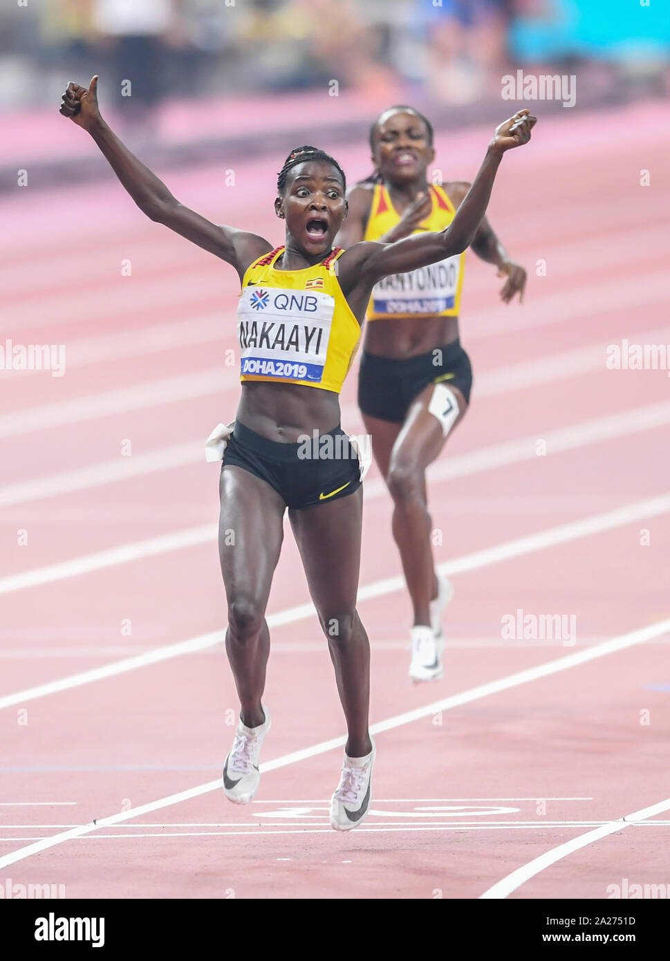 Halimah Nakaayi (Uganda). 800 metri Medaglia d'oro. IAAF mondiale di atletica, Doha 2019 Foto Stock