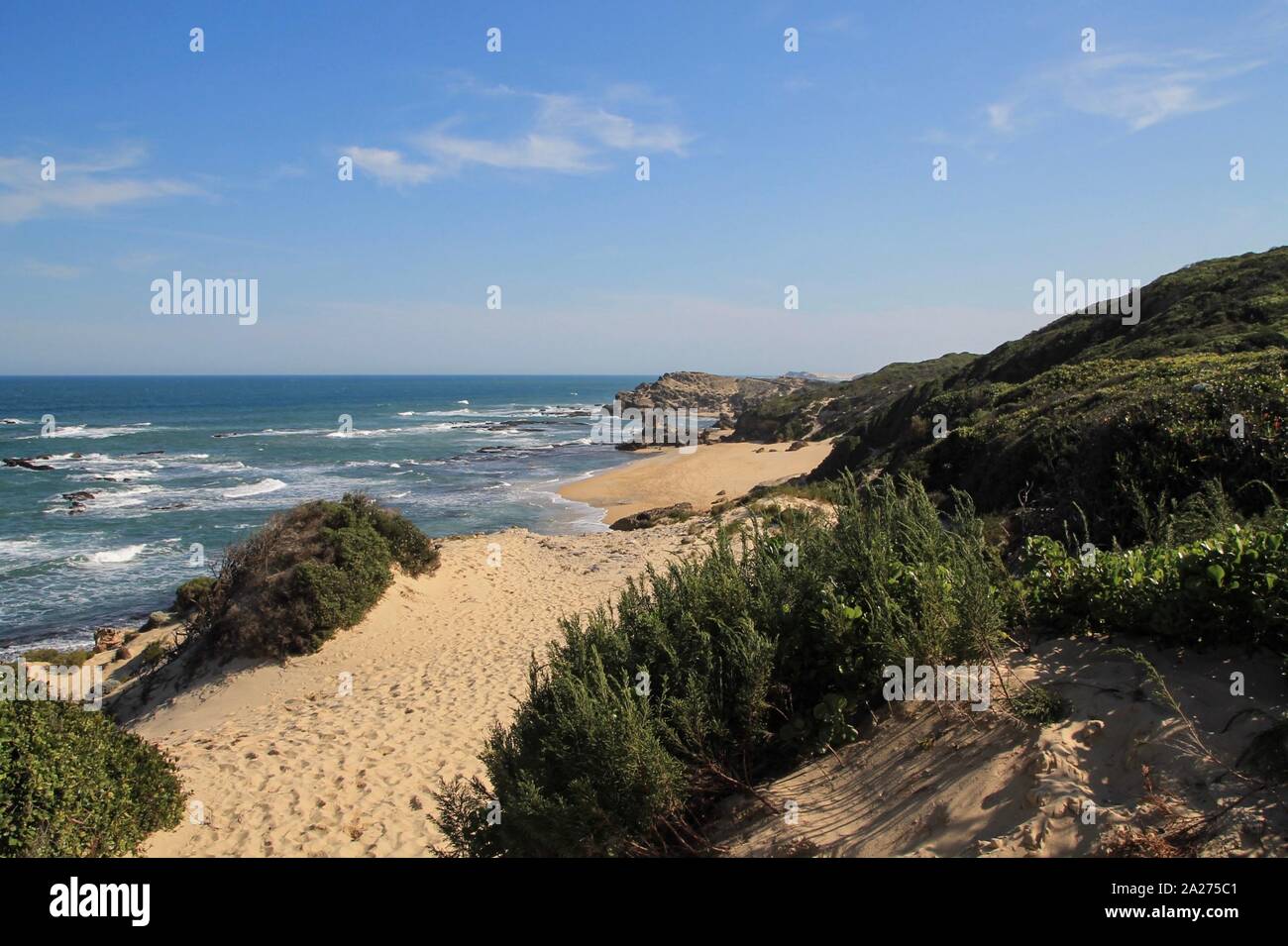 Sandpfad an der Küstenlinie Südafrikas Foto Stock