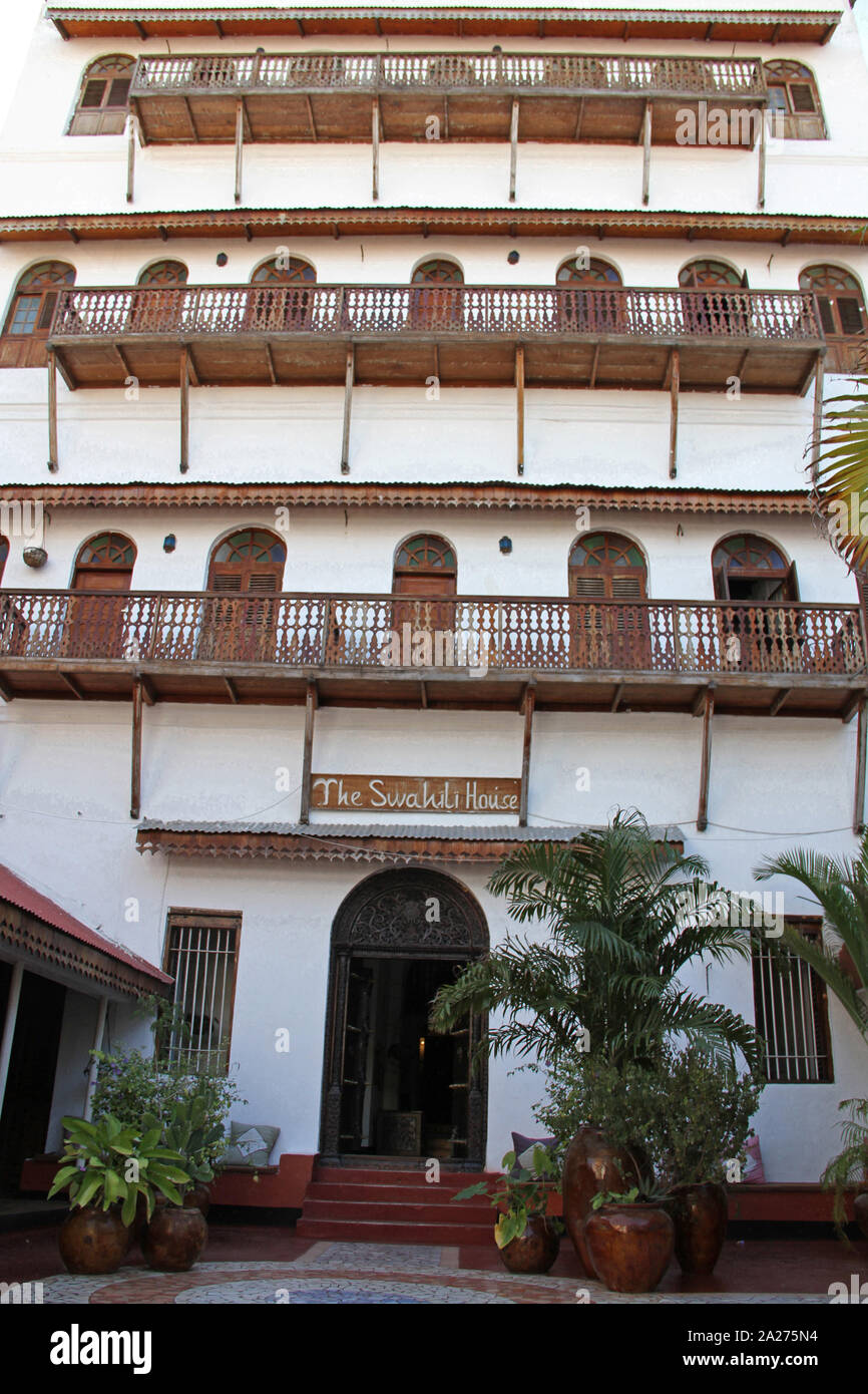 Il Swahili House, un albergo a tre stelle, Stone Town, Zanzibar, isola di Unguja, Tanzania. Foto Stock
