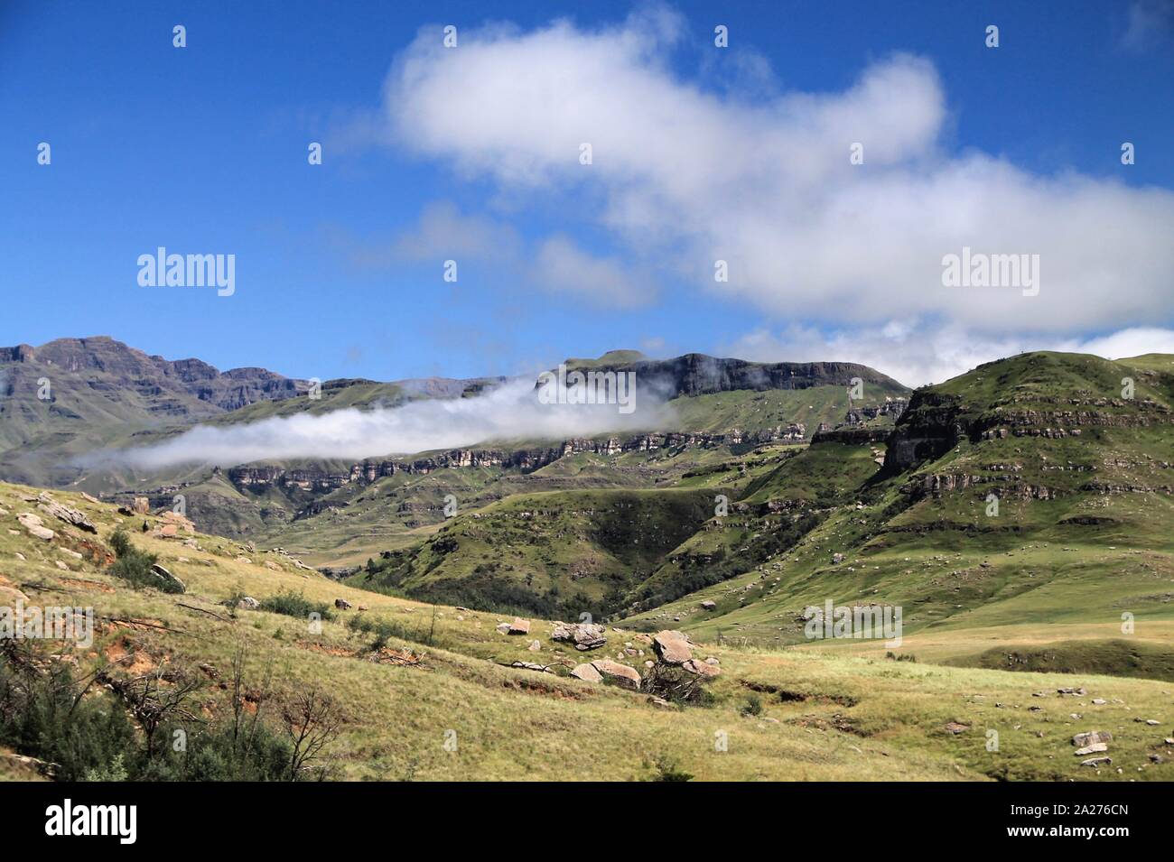 Grünes Gebirge in den Wolken Foto Stock